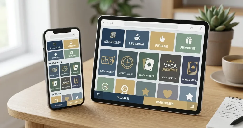 Illustratie van een responsieve casino-interface op een smartphone